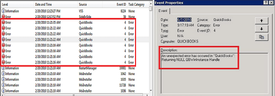 quickbooks error event id 4
