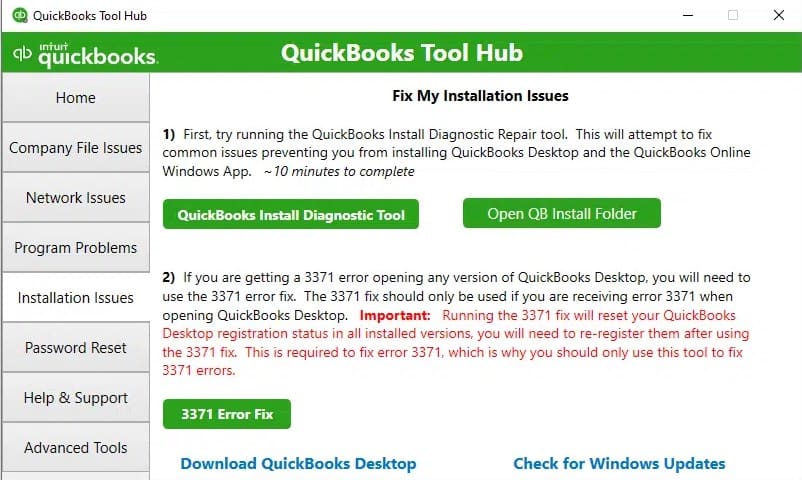 Use QB Install Diagnostic Tool